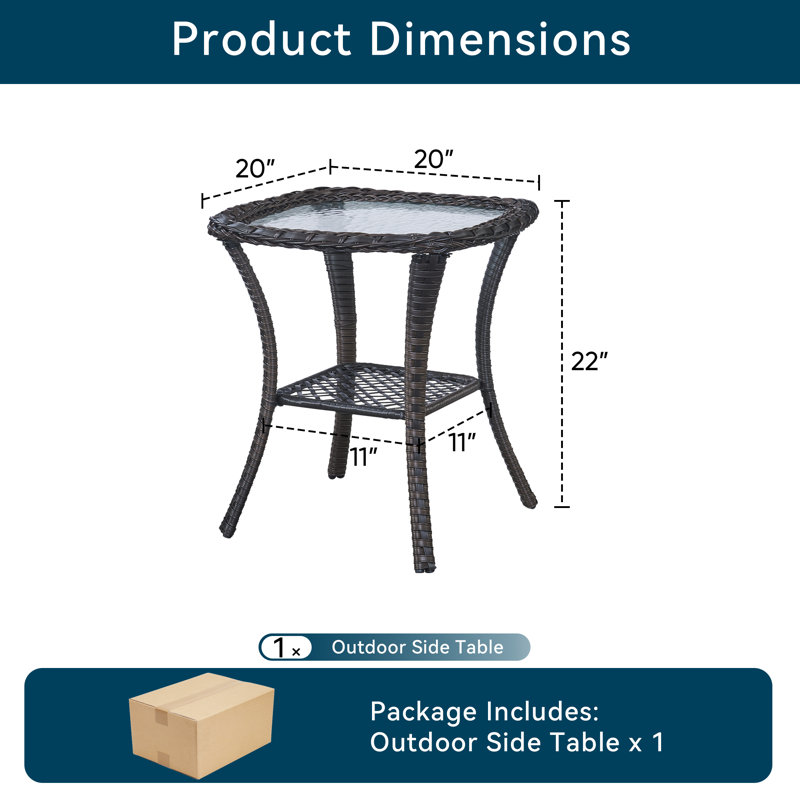 Heritage Outdoor All-Weather Wicker Patio Side Table With Tempered Glass Top And Storage, Gray