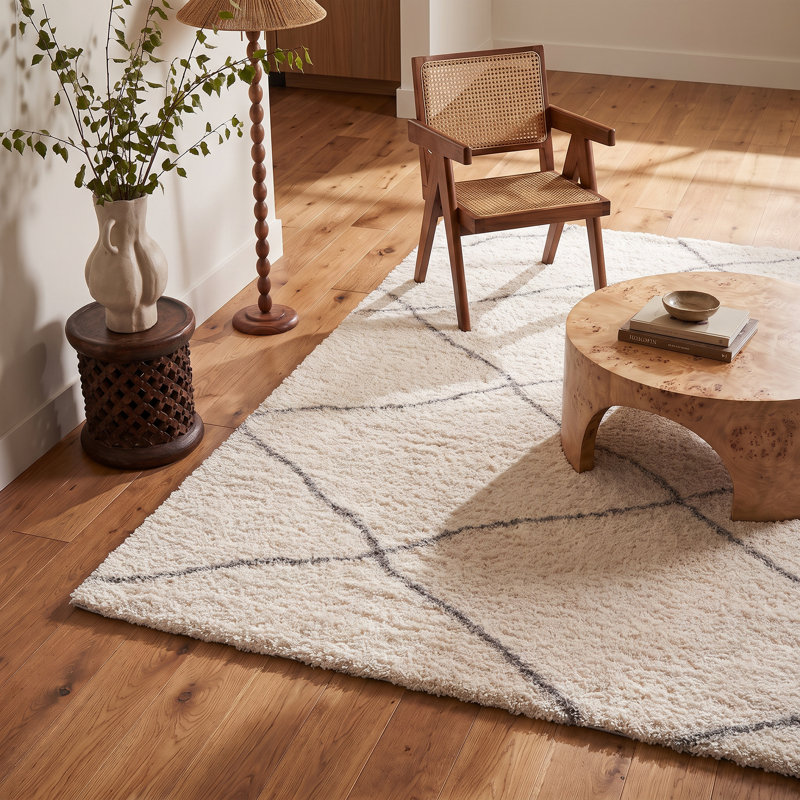 Rug Branch Linea 5' x 8' (5'3" x 7'7") White/Grey Trellis Indoor Area Rug, Contemporary, High Pile, Stain-Resistant Carpet - Living Room, Bedroom, Dining Room, and Kitchen
