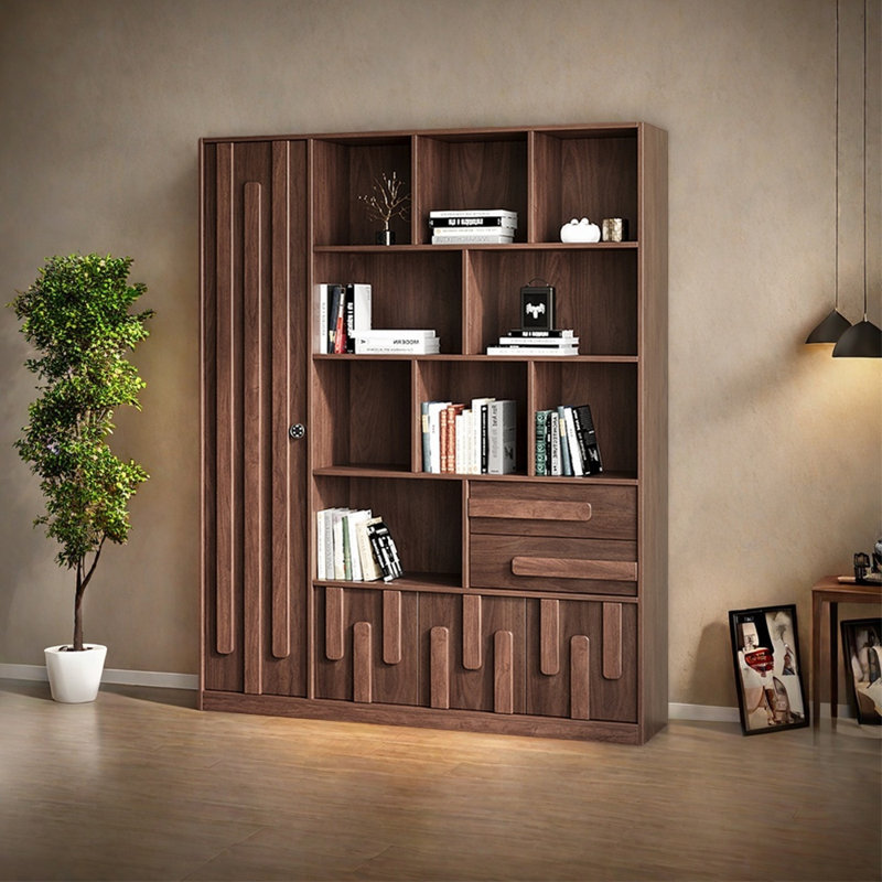 Bibliothèque de rangement de style chinois, (7 tablettes) H 78,74 po x l 62,99 po x P 13,78 po, Brun