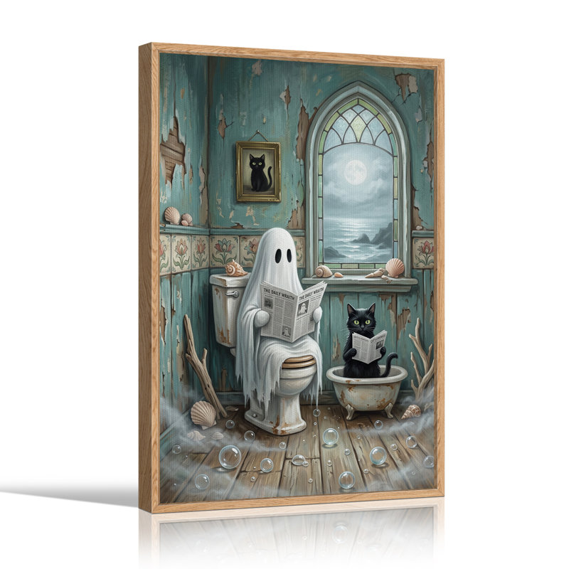 «Ghost and Black», lecture de journaux en bleu sarcelle, art sur toile, H 48 po x l 32 po