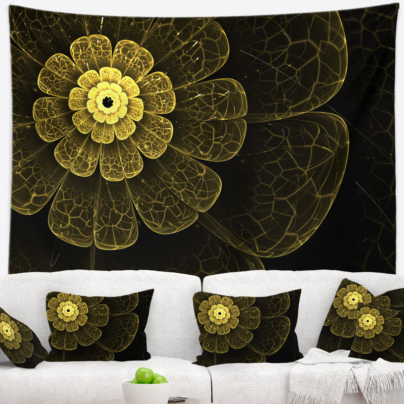 Tapisserie de fleur de tissu métallique jaune clair abstrait, H 32 po x l 39 po
