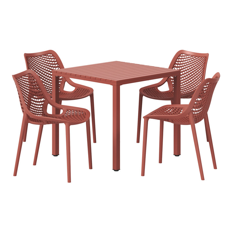 Ensemble repas carré pour 4 personnes, Rouge
