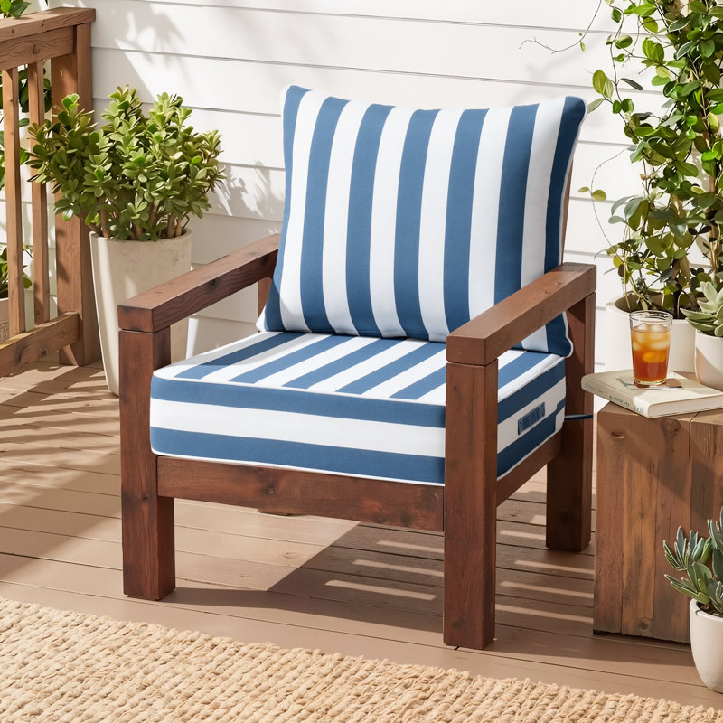 24'' W X 24'' D X 5.5'' H Outdoor Deep Seating Cushions, 1, Navy Blue/White Stripe