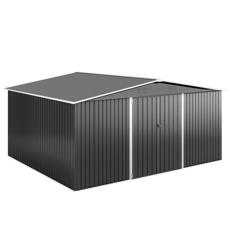 Rangement en métal pour l'extérieur de l 14 pi x P 12 pi avec structure de cadre actualisée et portes verrouillables, Noir