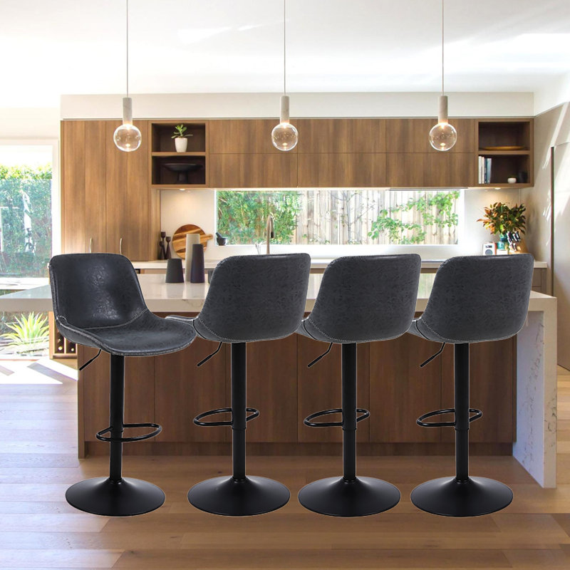 Swivel Upholstered Adjustable Height Counter Stool with Metal Frame, Black, 4