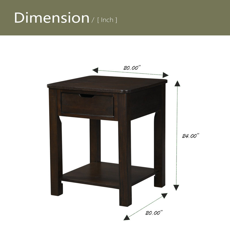 Table de bout 20 po en MDF brun foncé avec tiroir