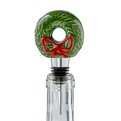 Wreath Bottle Stopper Green Ceramic Christmas