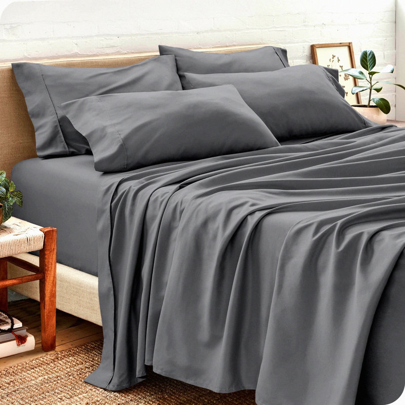 LuxuryCool Queen Sheet Set - Hotel Quality Bedding with Deep Pockets, Breathable Fabric, Wrinkle & Stain Resistant - 6 Piece Set in Grey with 4 Pillowcases