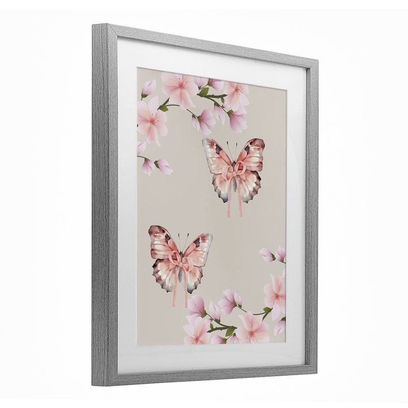 «Butterflies In Bows», reproduction sous verre encadrée, conception de Jesse Keith, H 16 po x l 13 po, Cadre de ferme gris