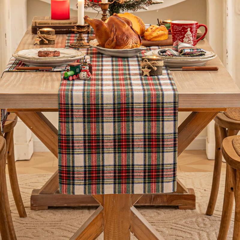 Plaid Christmas Table Runner, Winter Holiday Table Runners 72 Inches Long, Xmas Decorations Indoor Outdoor Farmhouse Home Kitchen Dining Party Décor