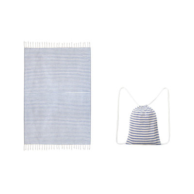 Fringed Striped Beach Towel With Backpack Large Size Bath Towel Embroidery Available