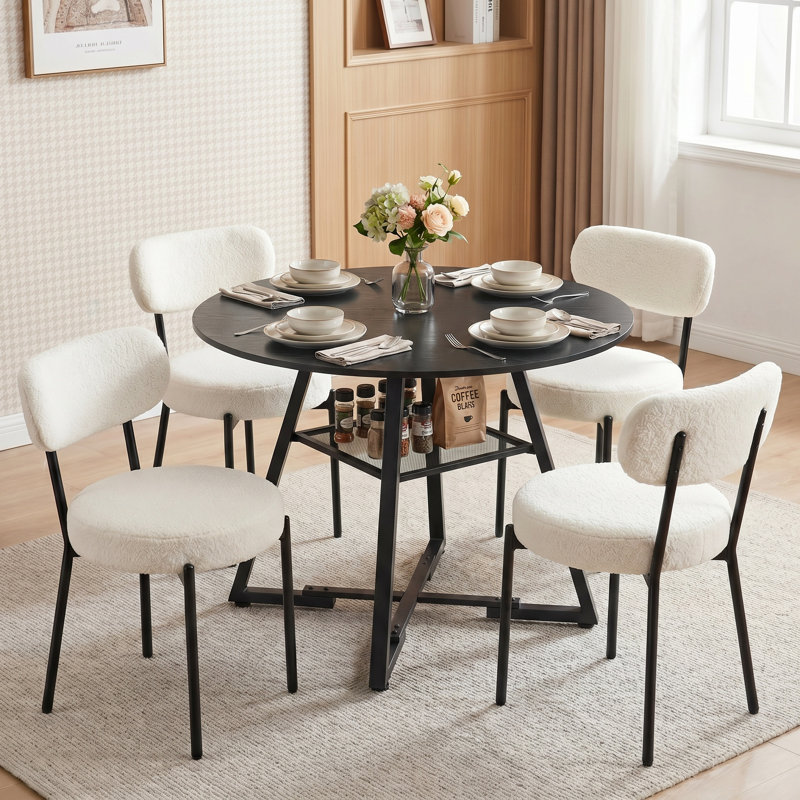 Ensemble table de salle à manger ronde Amous Industrial 42 po avec chaises rembourrées, table de cuisine