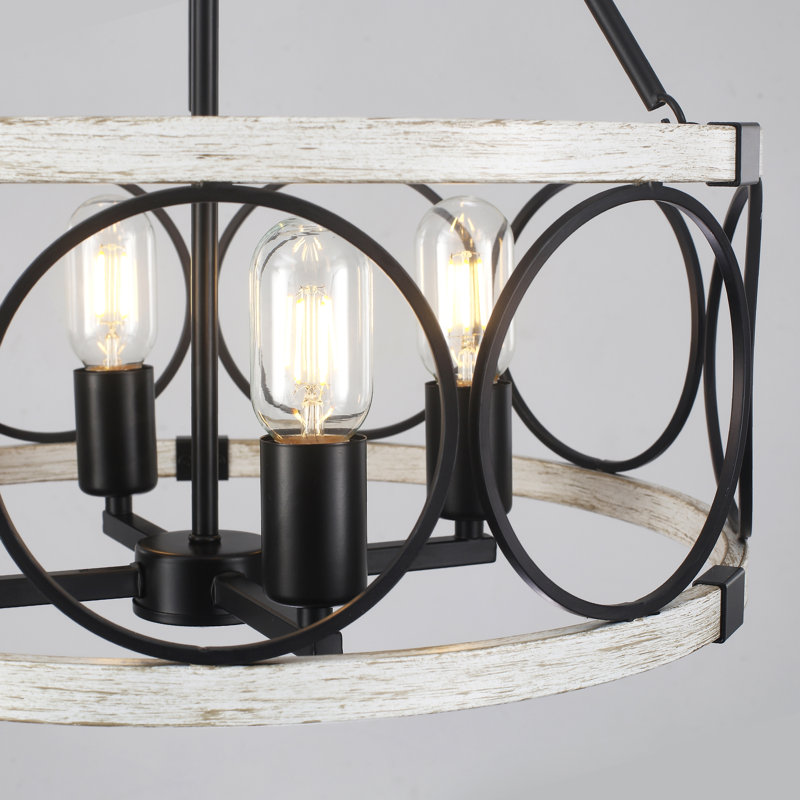Lustre cylindrique rustique à 4 lumières Reback, Noir / Blanc délavé