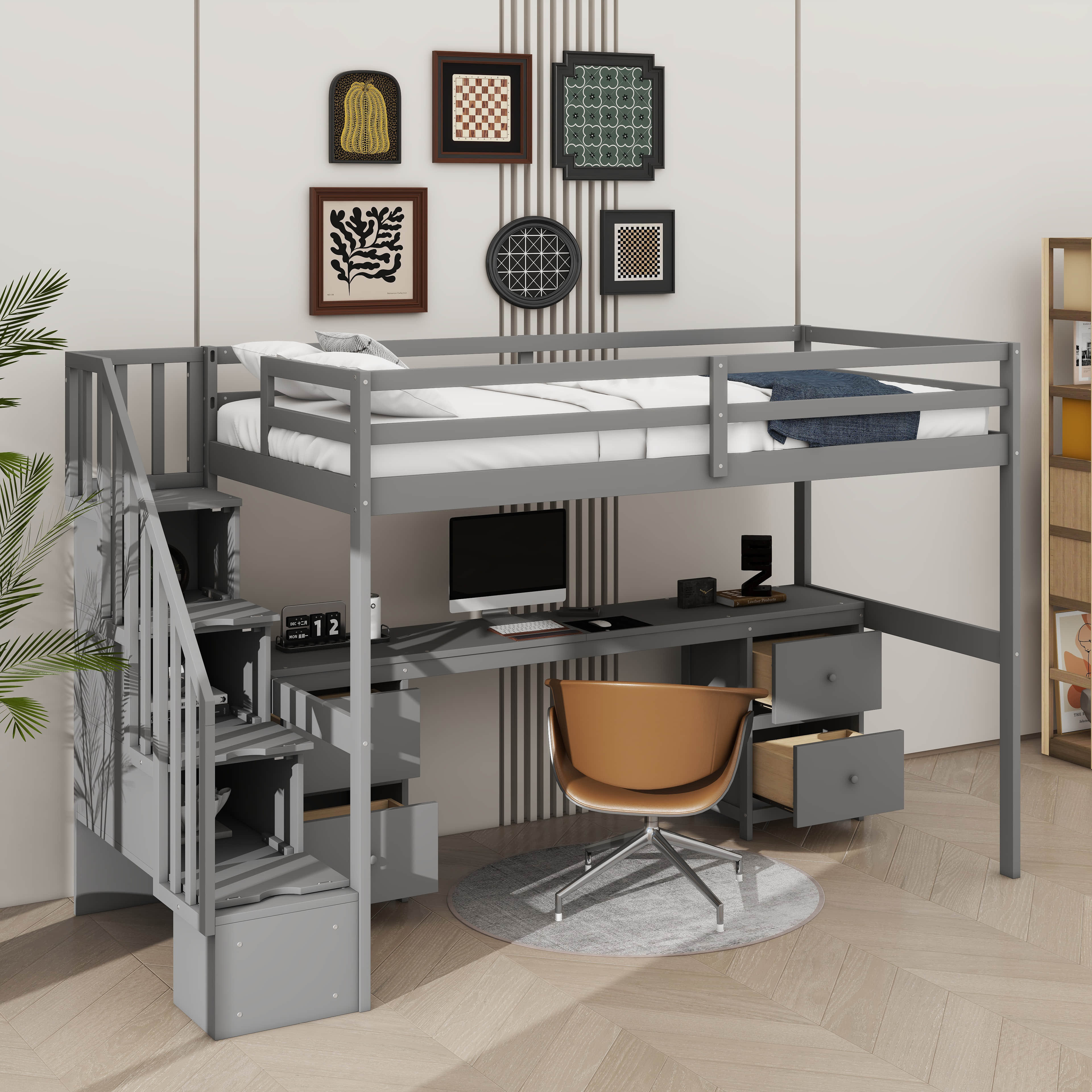 Harriet Bee A Twin-Sized Loft Bed Frame Incorporating A Built-In Desk ...