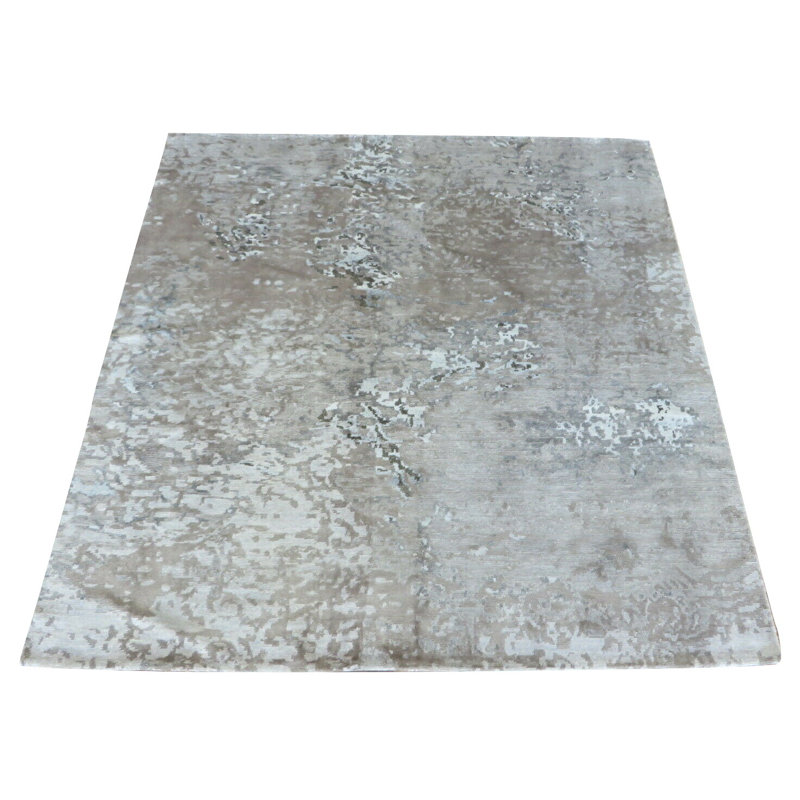 Tapis unique en soie noué à la main gris / brun 5 pi 10 po x 6 pi Bettine