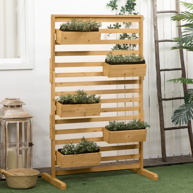 Support à treillis en bois Outsunny avec 5 boîtes à fleurs suspendues