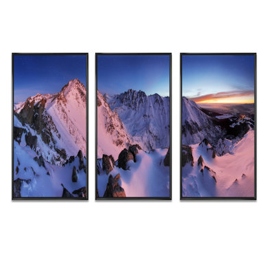 Slates Tatras Winter Mountains - Landscape, ensemble de 3 toiles encadrées