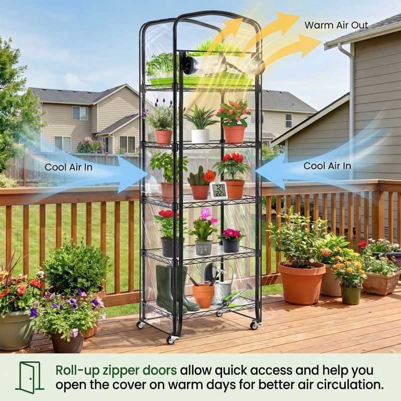 5 Tier Portable Greenhouse With Locking Wheels & Pvc Cover, Indoor Outdoor Grow Tent Plant Shelter, 57" H x 16" W x 11" D