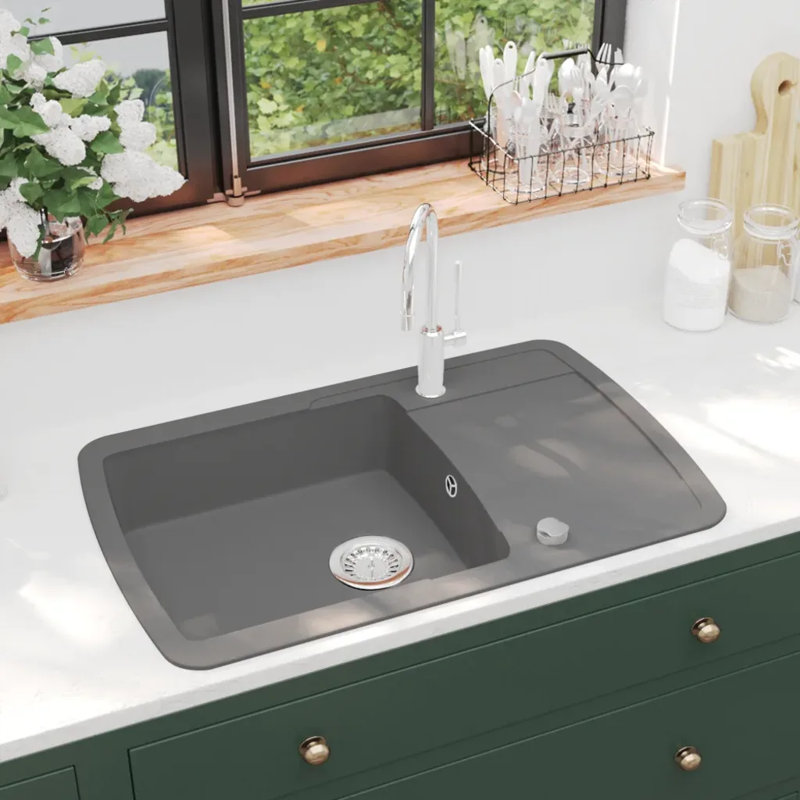 Belfry Kitchen Lotus 500mm W Single Bowl Stone Kitchen Sink, Grey