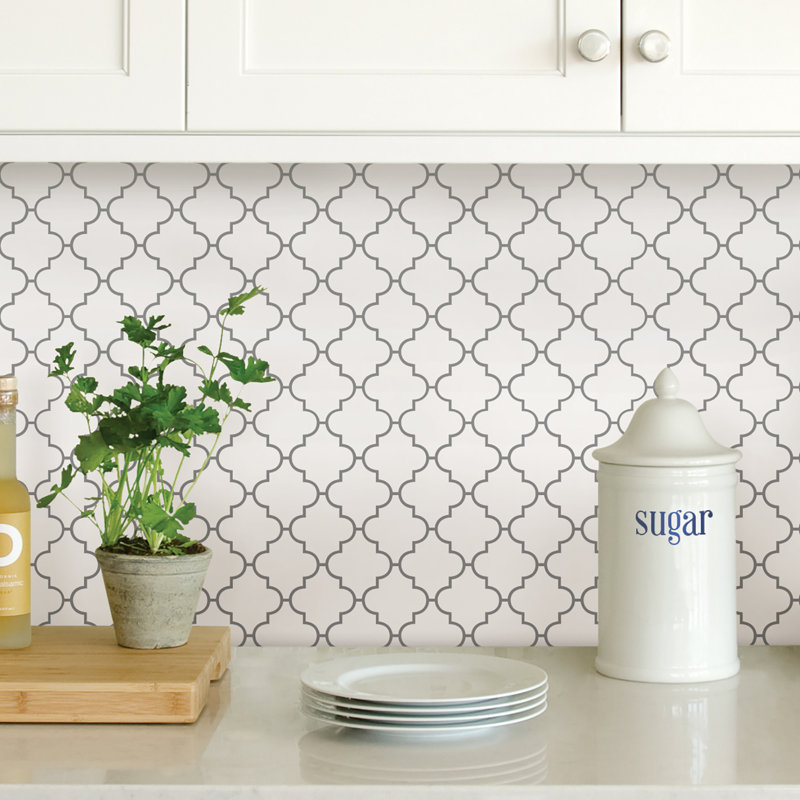 Carrelage mosaïque auto-adhésif en résine gris / blanc 10 po x 10 po Quatrefoil