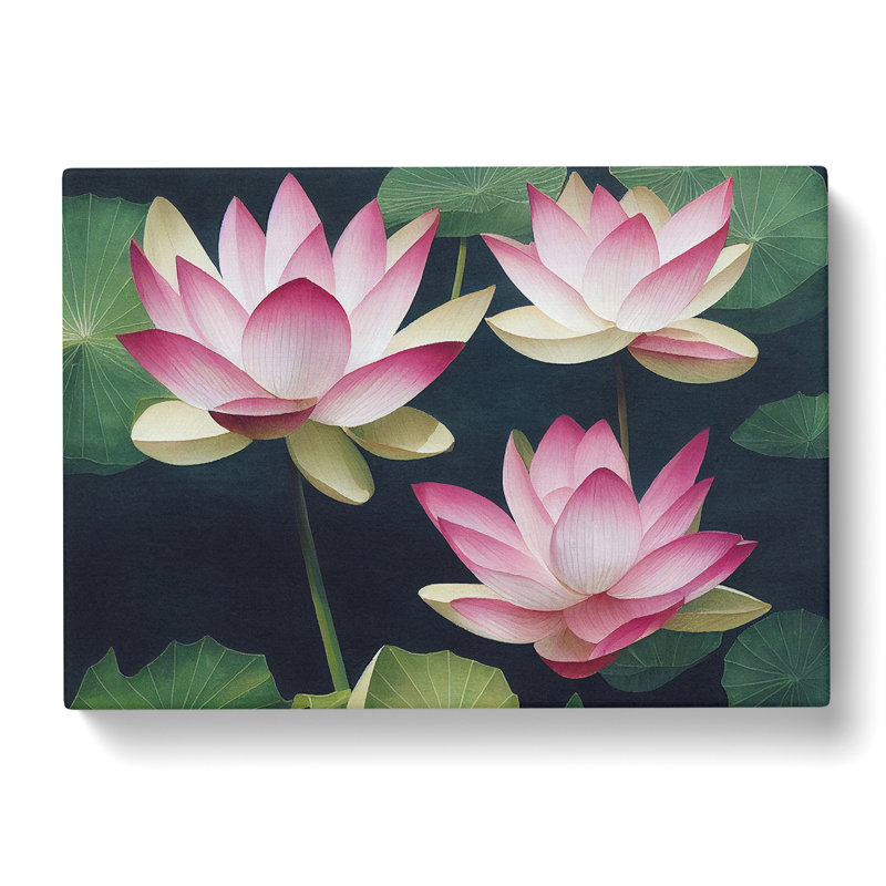 Lotus Flowers in Watercolour - Wrapped Canvas, 50cm H x 76cm W x 3cm D