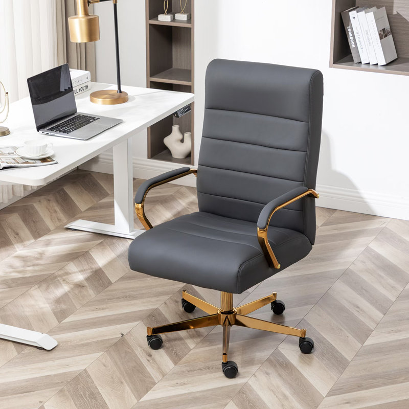 Ergonomic Upholstered High-Back Swivel Office Chair, Gray