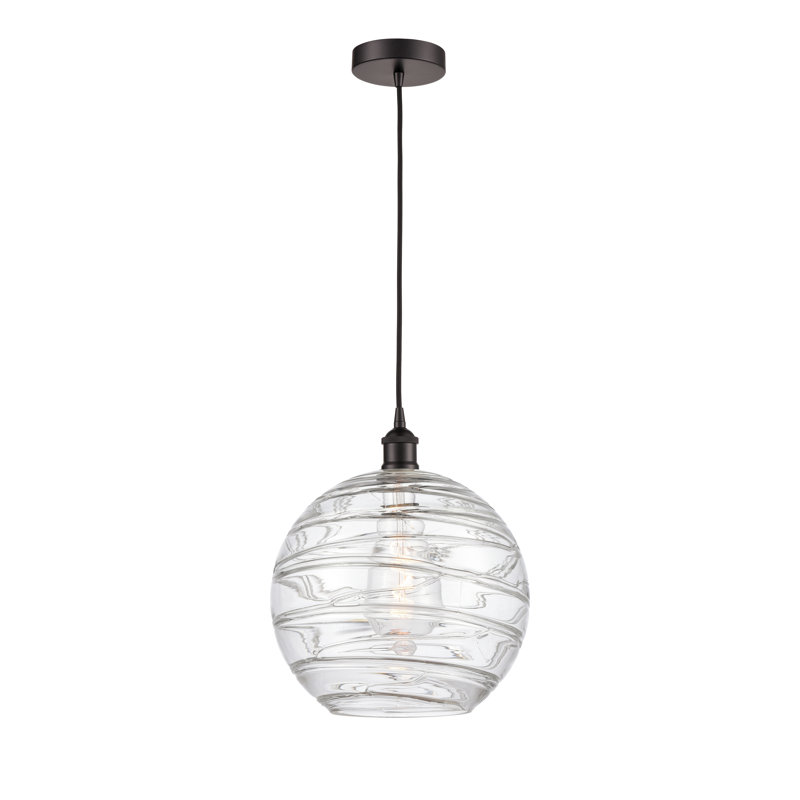 Luminaire suspendu simple à 1 lumière 1 lumière, H 14,75 po x l 12 po x P 12 po, Bronze huilé, Transparent