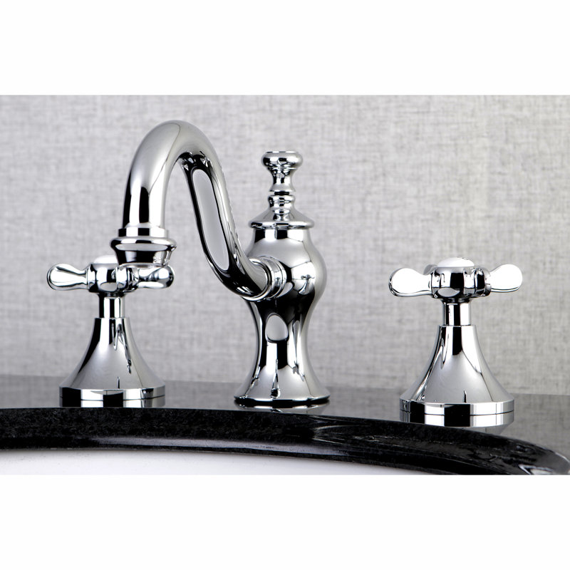 Kingston Brass Essex Two-Handle 3-Hole Deck Mount Widespread Bathroom Faucet with Brass Pop-Up Drain, Polished Chrome