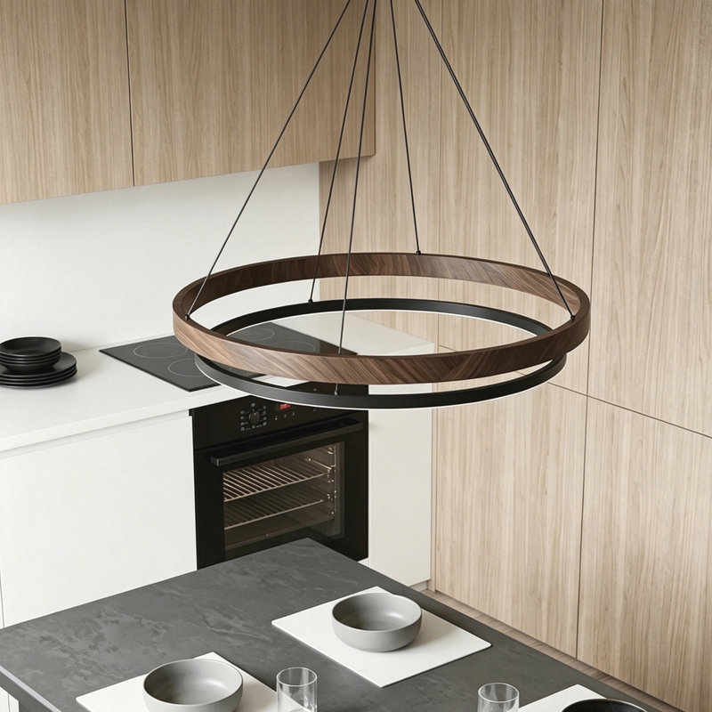 Luminaire à anneaux à DEL en aluminium rustique moderne à intensité variable 3000K, H 59" x W 23.6" x D 23.6"