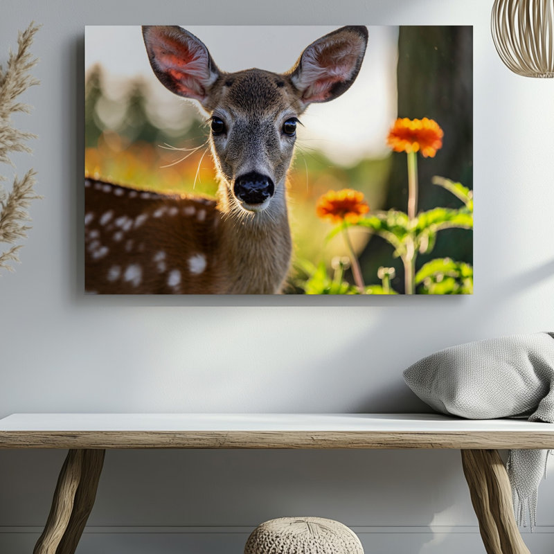 Toile, gros plan, portrait d'un jeune cerf présentant son art mural, H 16 po x l 20 po