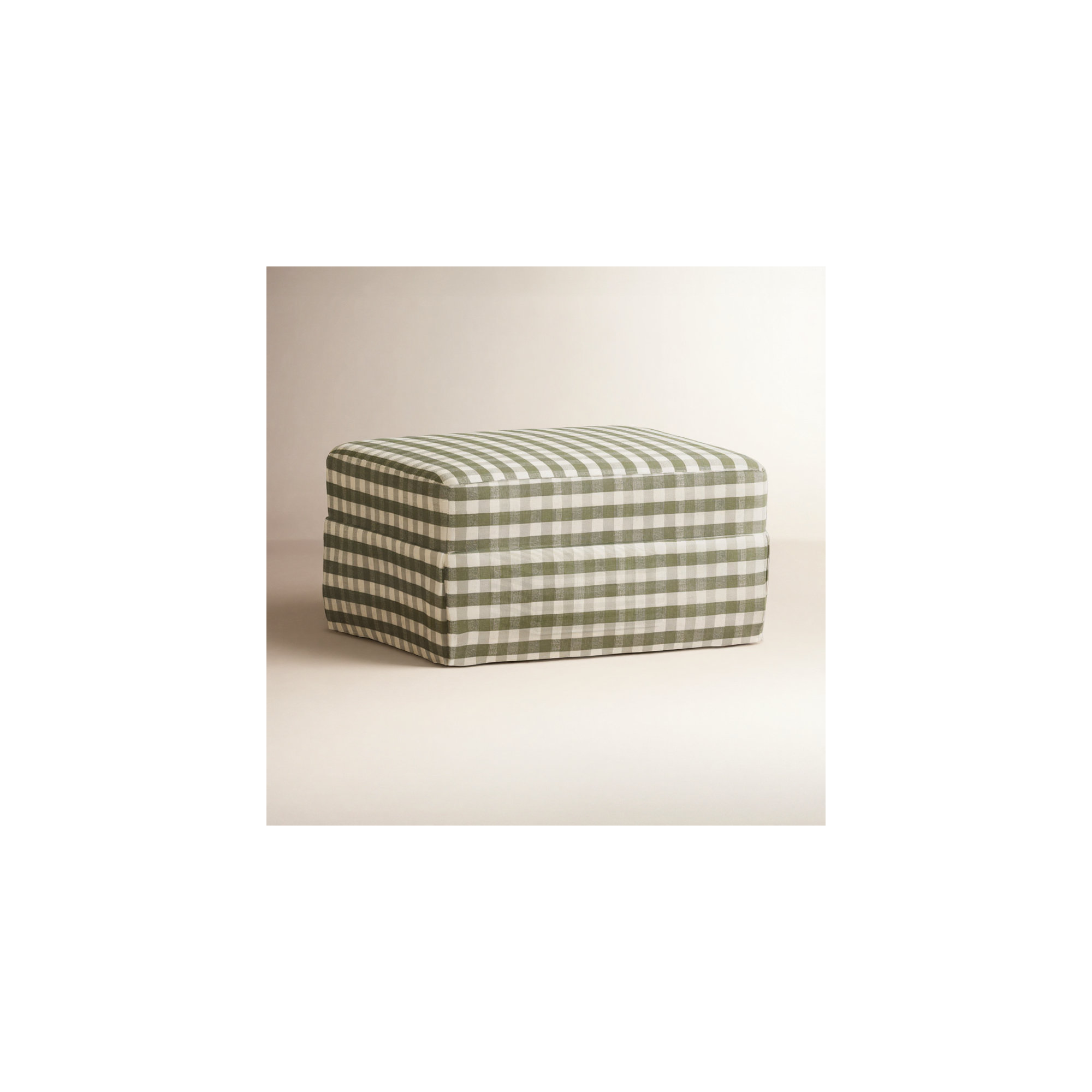 Crawford Upholstered Ottoman, Green Gingham
