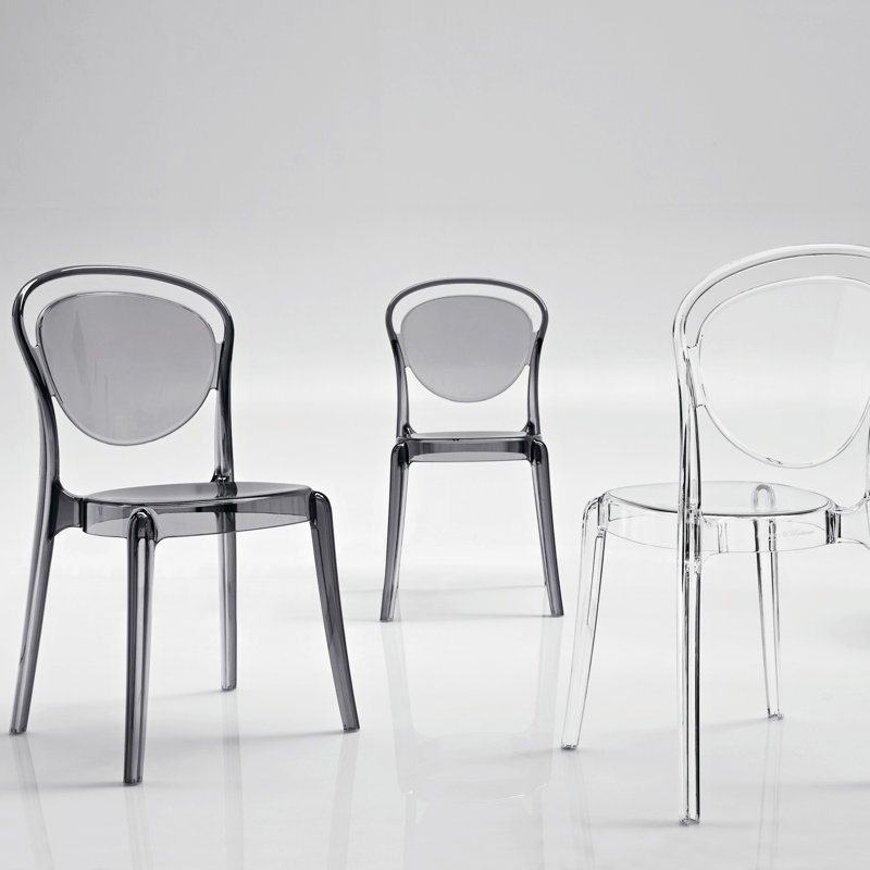 Chaise Parisienne transparente avec assise en polycarbonate, Gris fumé clair
