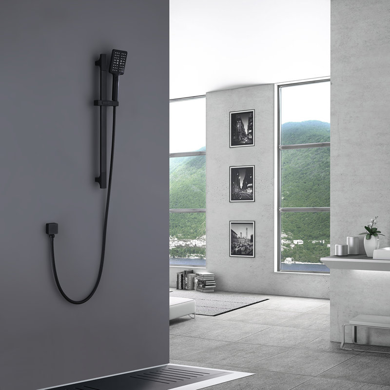 Tête de douche à main minimaliste avec barre coulissante, noir mat