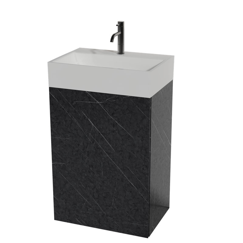 Meuble-lavabo autoportant pour salle de bain moderne en marbre noir 20 po avec lavabo en céramique Roca