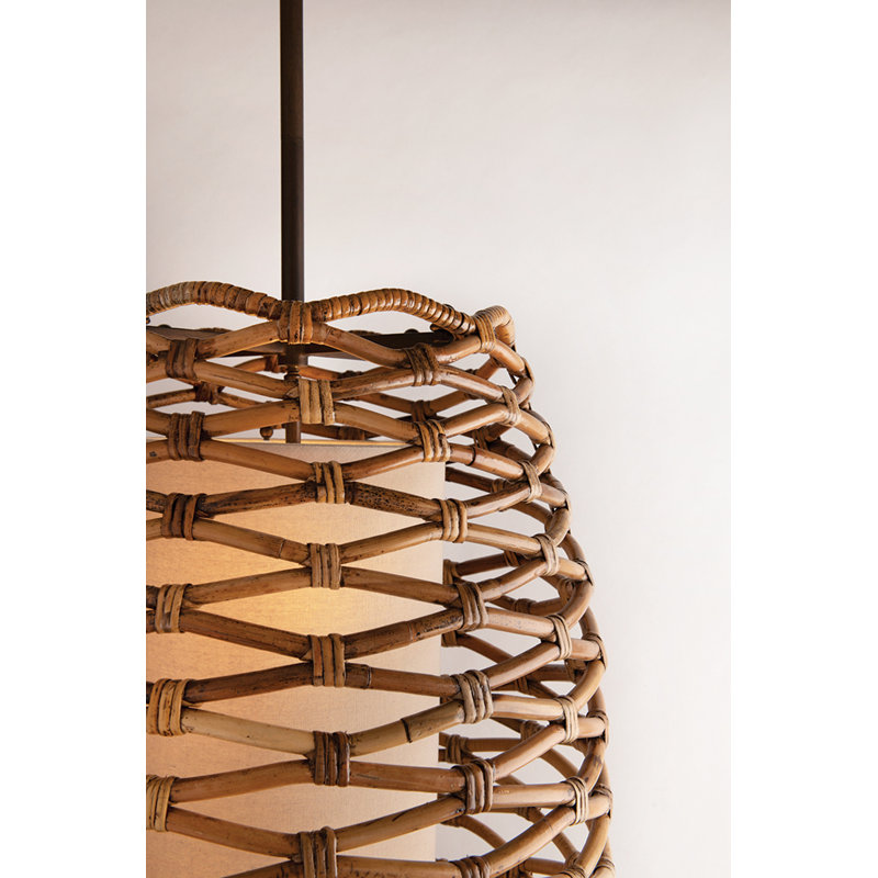 Bronze and Rattan 8-Light Drum Pendant Chandelier
