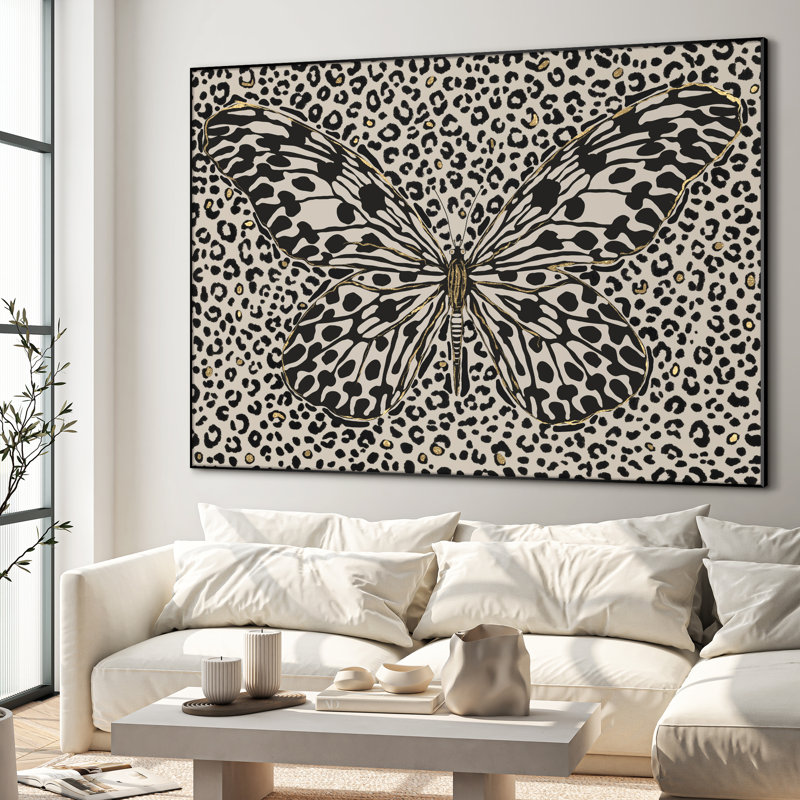Reproduction d'art léopard avec accents dorés, motif animalier moderne pour le salon, impression d'art mural encadré très grand (assemblage requis)