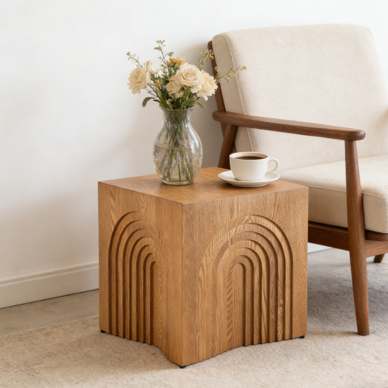 Table de bout avec canapé et table d'appoint pour petits espaces, Brun