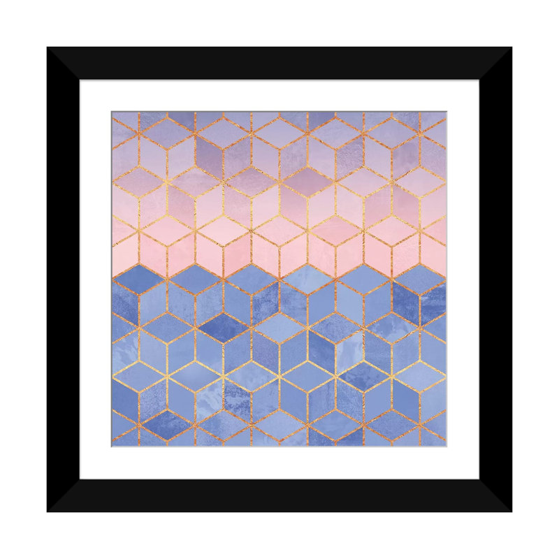 Quartz rose et cubes de sérénité, Papier d'art encadré noir, Blanc, H 24 po x l 24 po x P 1 po