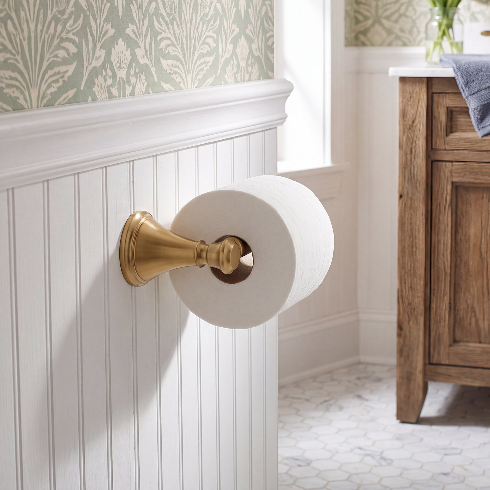 Cassidy Wall Mount Single Post Toilet Paper Holder Bath Hardware Accessory in Polished Chrome, Brilliance Champagne Bronze