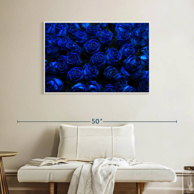 Roses bleues royales, Cadre flottant blanc, 40 po x 27 po