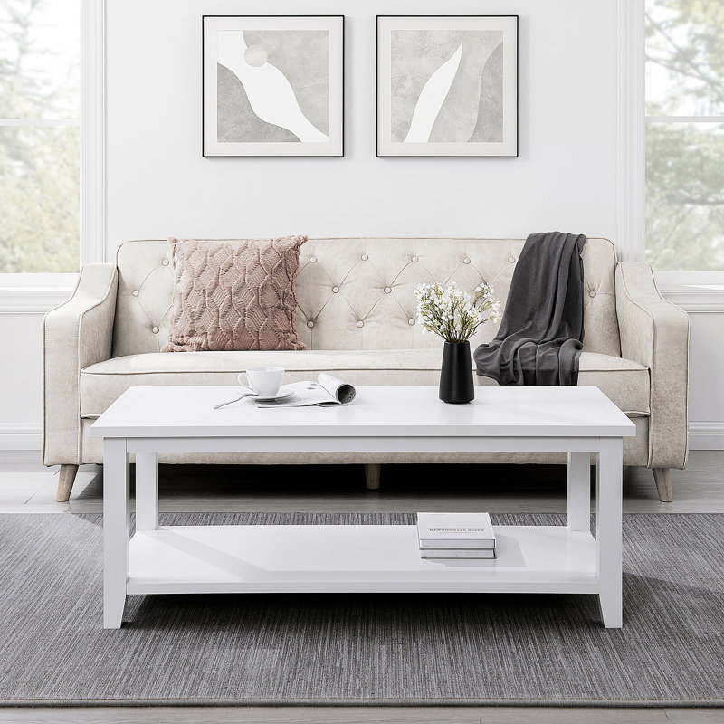 48" Coffee Table with Lower Storage Shelf, Solid White