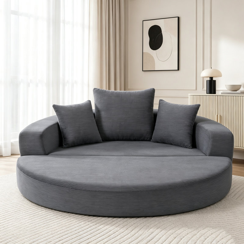 Canapé-lit convertible, multifonctionnel, lit circulaire, futon réglable, Gris