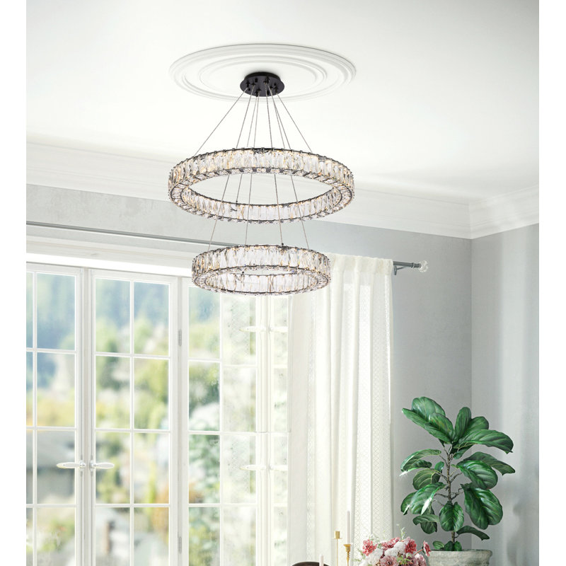 Steveson 2-Light Crystal Oval LED Chandelier, Black, 12" H x 28" W x 28" D