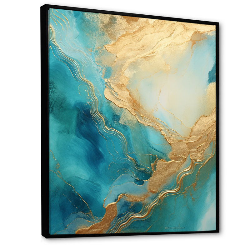 «Gold Teal», impression sur toile, Cadre flottant noir, H 20 po x l 12 po x P 1 po