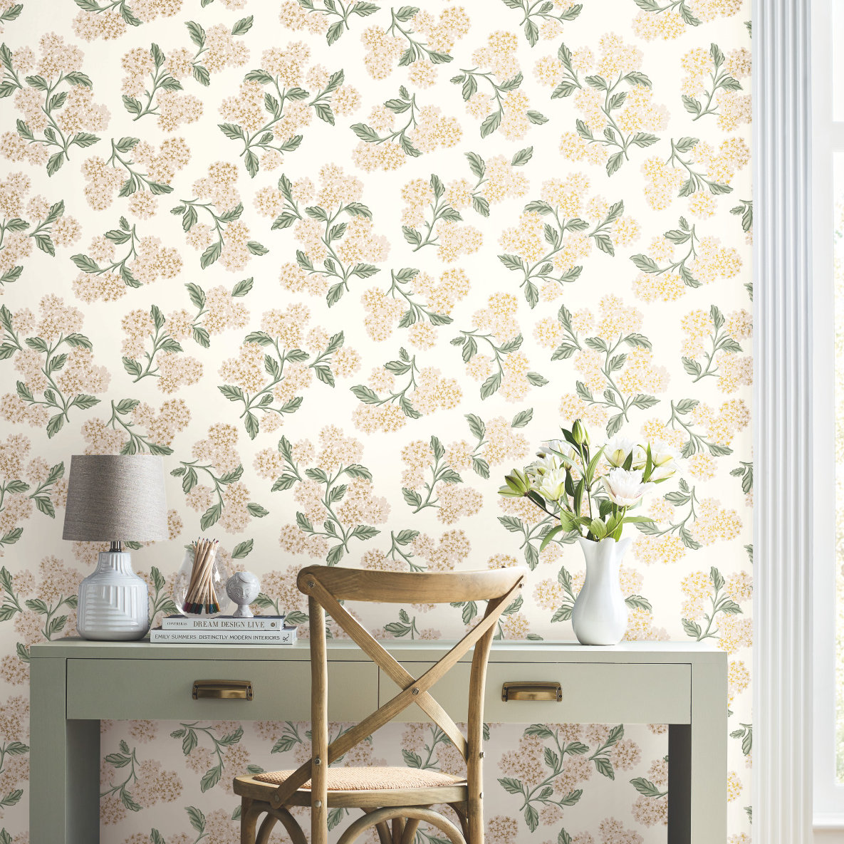 Rifle Paper Co. Hydrangea Wallpaper Double Roll, Beige/Pink