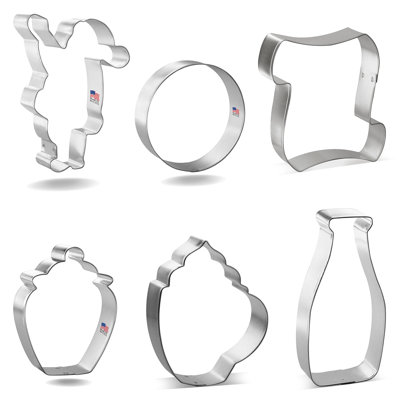 Cookiecutter.Com 6 Piece Christmas Santa Cookie Cutter Set Scroll, Milk Bottle, Waving Santa, Circle Cookie, Cookie Jar, Coffee Mug, Metal Shapes Made -  HS0483