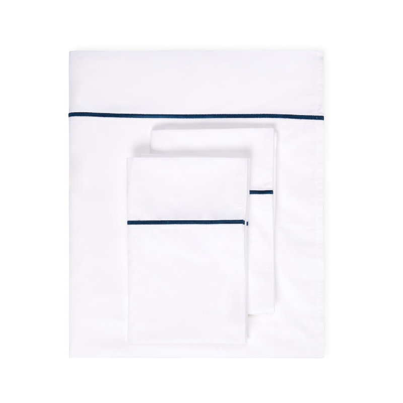 1000 Thread Count Single Stripe Embroidery Sheet Set, Blue, Full Sheet Set + 1 Fitted Sheet + 2 Pillowcases