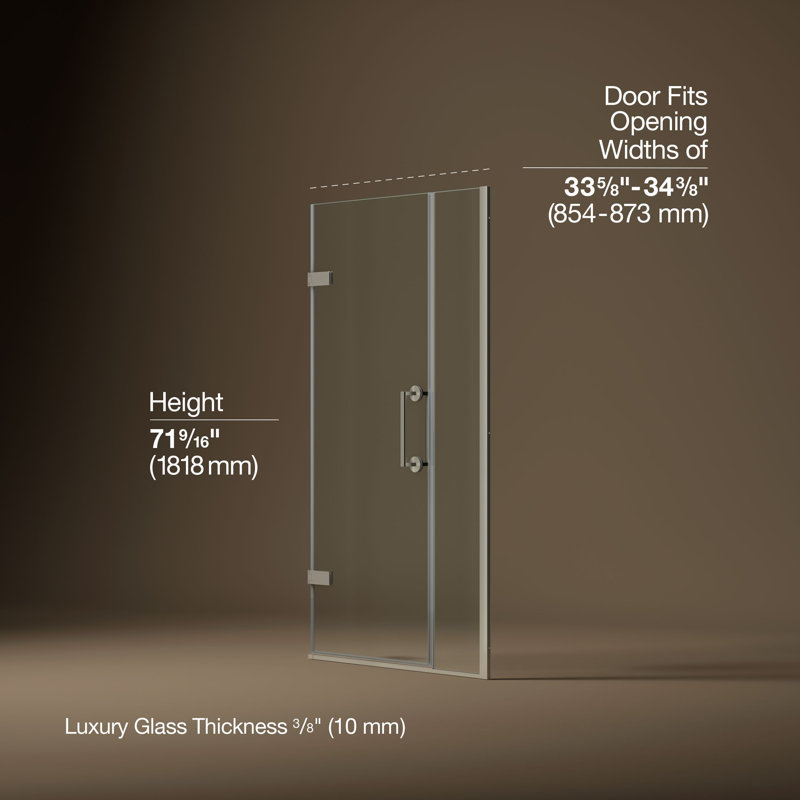 Components 33-5/8-In34-3/8-In W X 71-1/2-In H Frameless Pivot Shower Door With 3/8-In Crystal Clear Glass And Back-To-Back Vertical Door Pulls