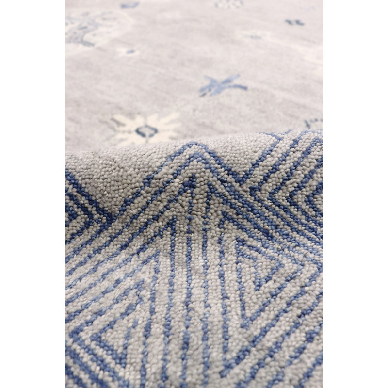 Khotan Hand Knotted Wool Oriental Area Rug in Silver/Blue