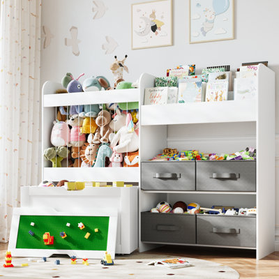 39.3"h Toys Storage Organizer With Stuffed Animal Storage, Kids Bookshelf With 4 Storage Bins, Large Movable Building Block Drawers For Children Rooms by Isabelle & Max